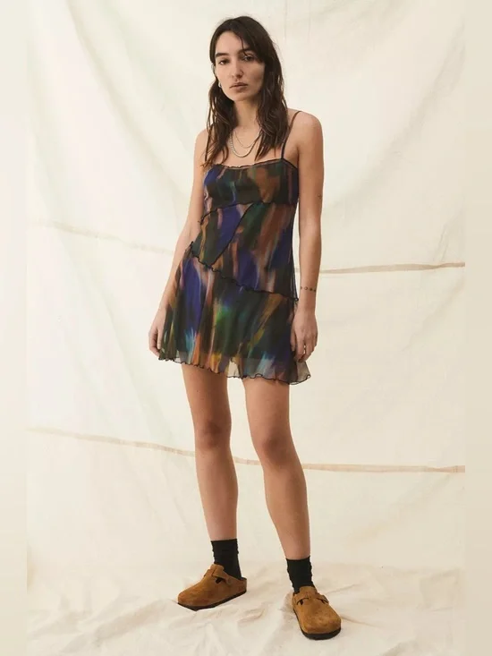 Urban Outfitters Moxie Multi Mesh Mini Slip Dress Tie Dye - Picture 8 of 9